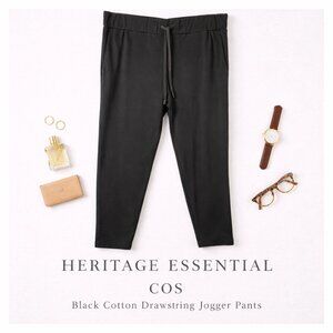 COS Black Cotton Drawstring Tapered Jogger Pants Minimalist Modern Large